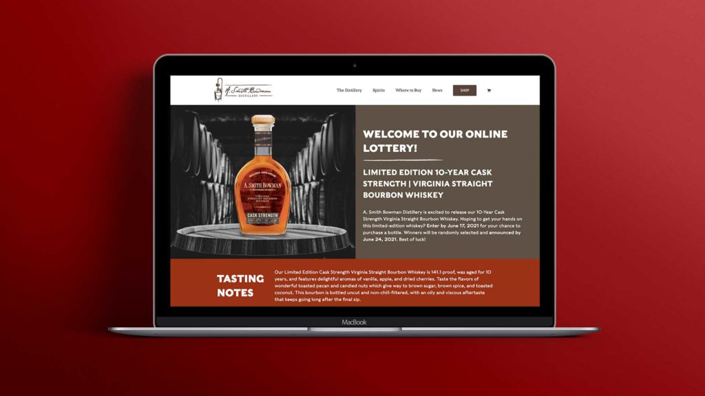 Design of the Cask Strength Lottery Page "A. Smith Bowman Distillery"