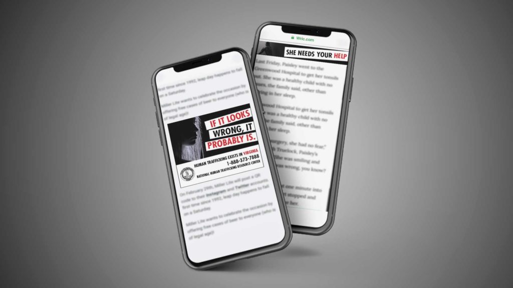 Mockup of the Human Trafficking Campaign on phones