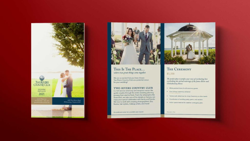 Two Rivers Country Club Wedding Packet place on red background