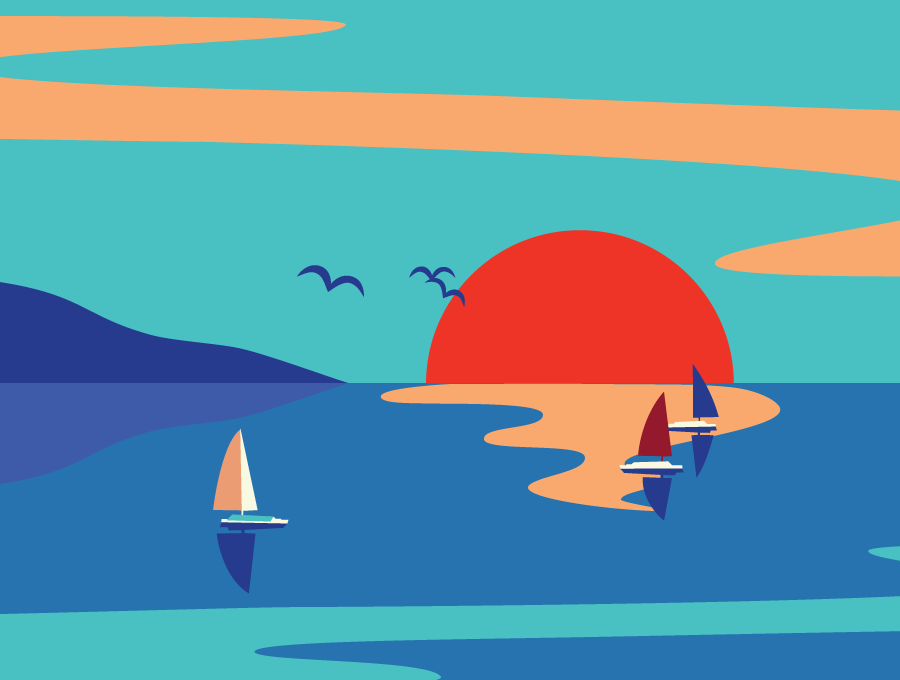 Boats sailing on a sunset
